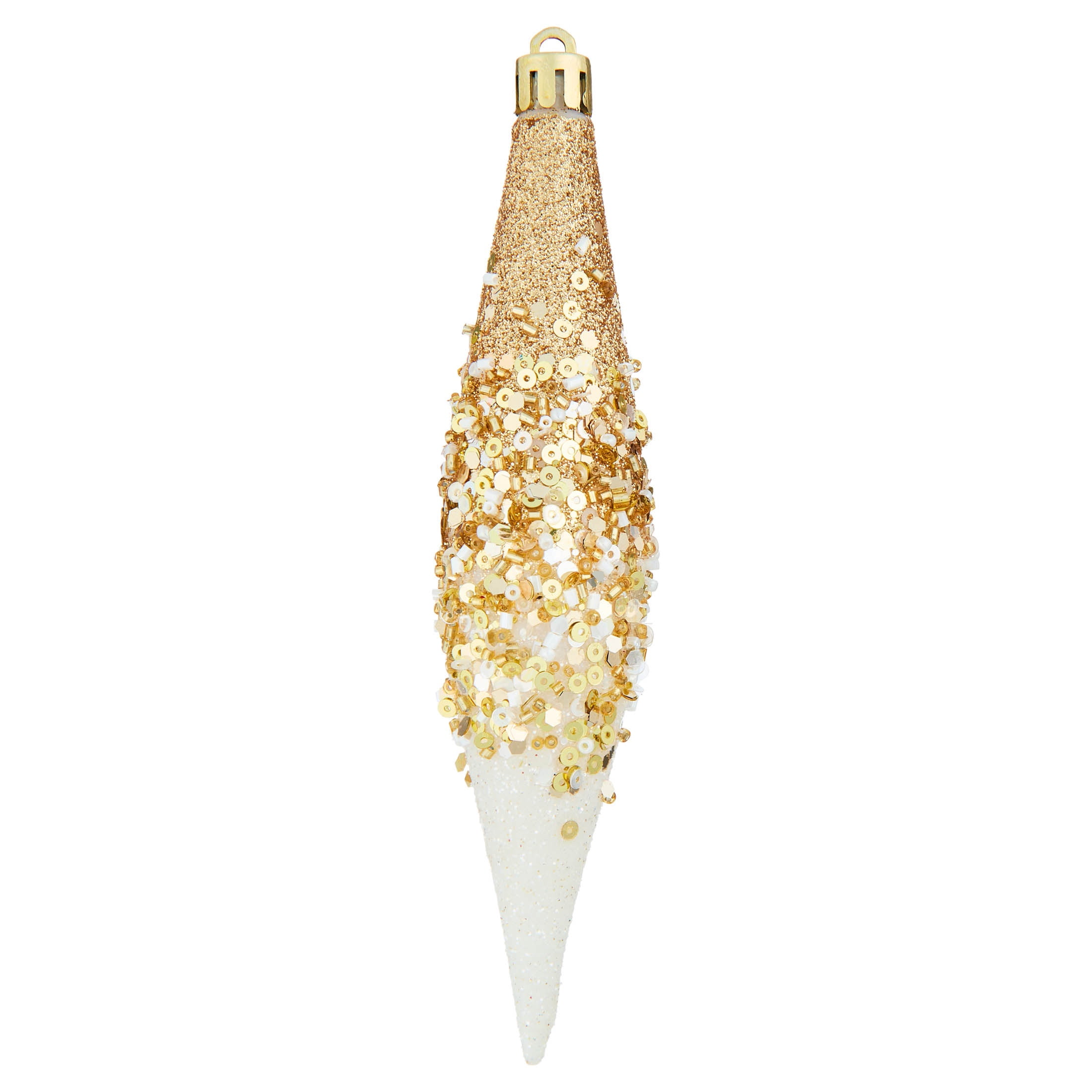 6-Count White and Gold Glitter Ombre Finial Shatterproof Christmas Ornaments, 6.1", by Holiday Time
