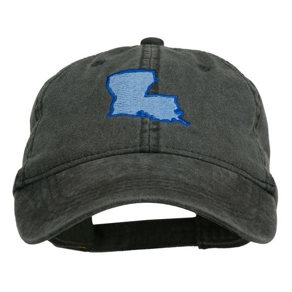 Louisiana State Map Embroidered Washed Cotton Cap - Black OSFM