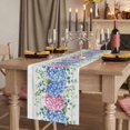 thumbnail image 2 of Blue Pink Hydrangea 120 Inch Table Runner, Eucalyptus Leaves Wooden Summer Botanical Farmhouse Dresser Scarf Cotton & Linen Tablerunner for Dining/Kitchen Island/Holiday Party Décor 13" x 120", 2 of 9