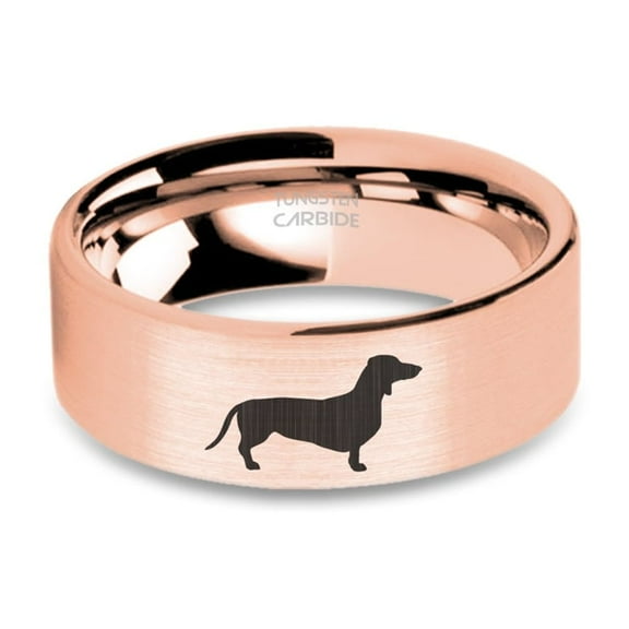 Sausage Dog Dachshund Rose Gold Tungsten Wedding Band, Brushed, 8mm, Size 15