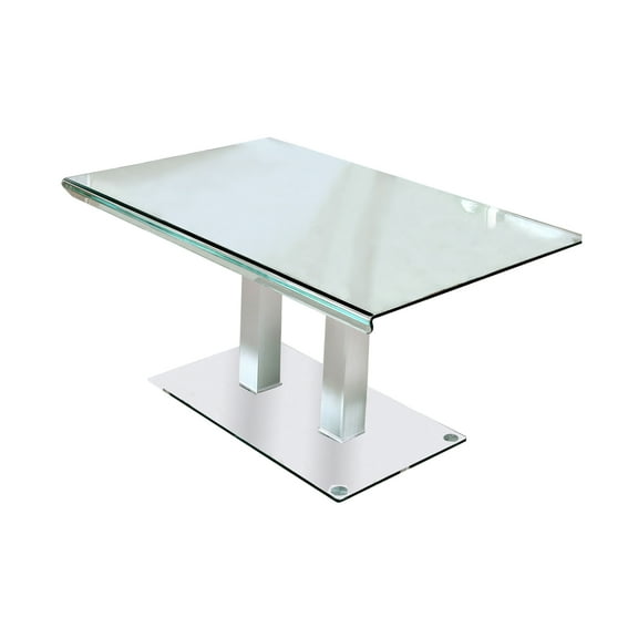 Metal and Glass Dining table with Dual Post Pedestal base, Chrome