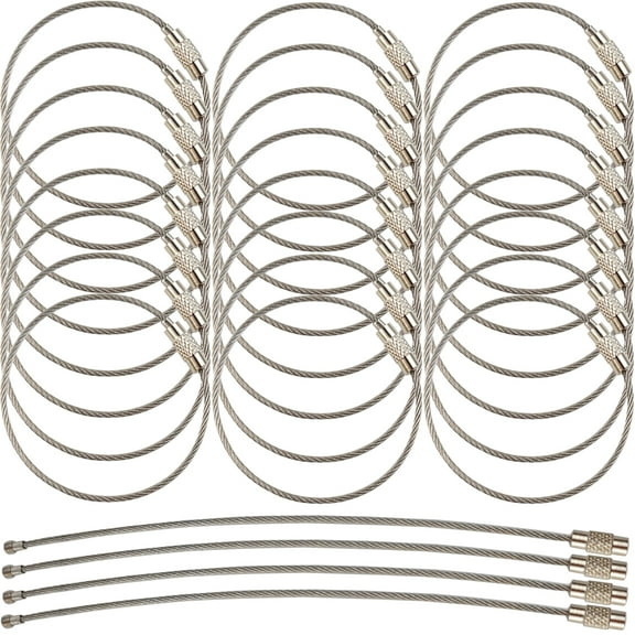 RONYOUNG 50PCS Stainless Steel Wire Keychains Cable, Key Rings, Heavy Duty Luggage Tags Loops Tag Keepers 1.5mm Twist Barrel (Cable Length: 5.9 inches)