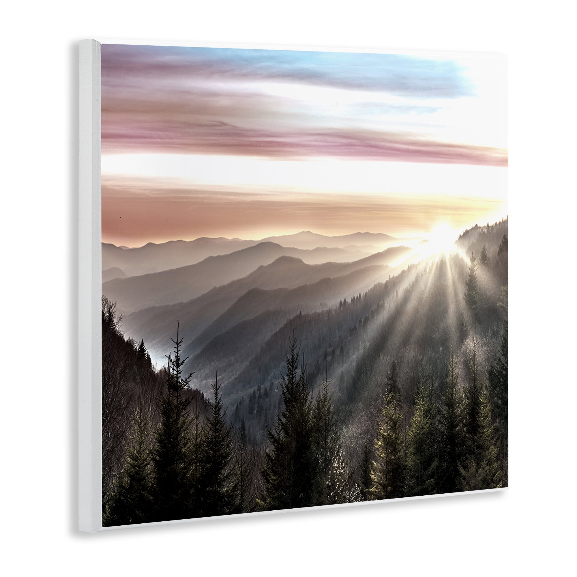 Stupell Industries Sun Rays Through Peaks Landscape & Nature Painting Unframed Art Print Wall Art, 12 x 12