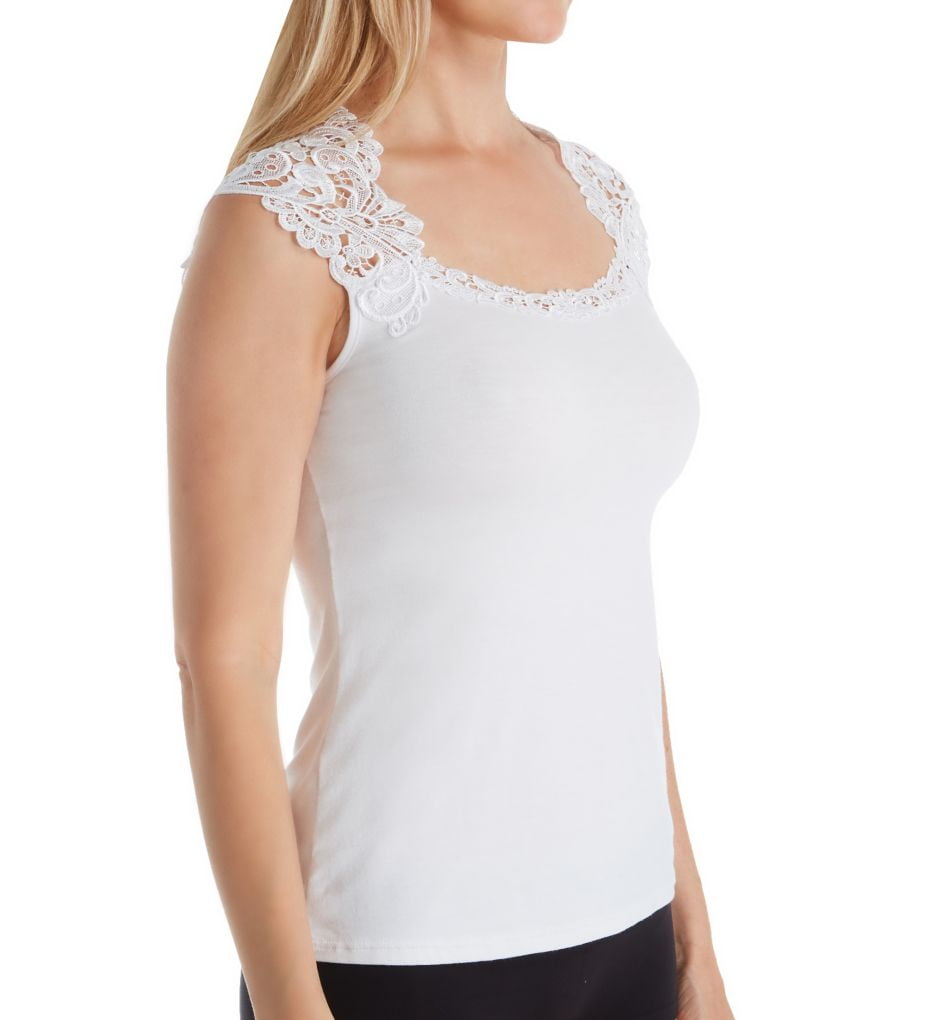 Comfort Choice Womens Plus Size Lace-Trimmed Stretch Cotton Camisole
