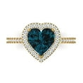 thumbnail image 2 of 2.27 ct Brilliant Heart Cut Natural London Blue Topaz 14k Yellow Gold Halo Solitaire with Accents Bridal Wedding Engagement Promise Anniversary Ring for Women size 7.25, 2 of 7