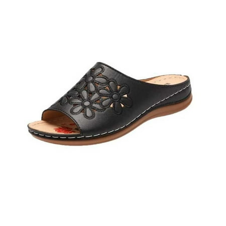 

Fesfesfes Women s Slide Sandals Fashion Rhinestone Women s Carved Peep-Toe Thick Bottom Wedge Slippers 5.5(36)