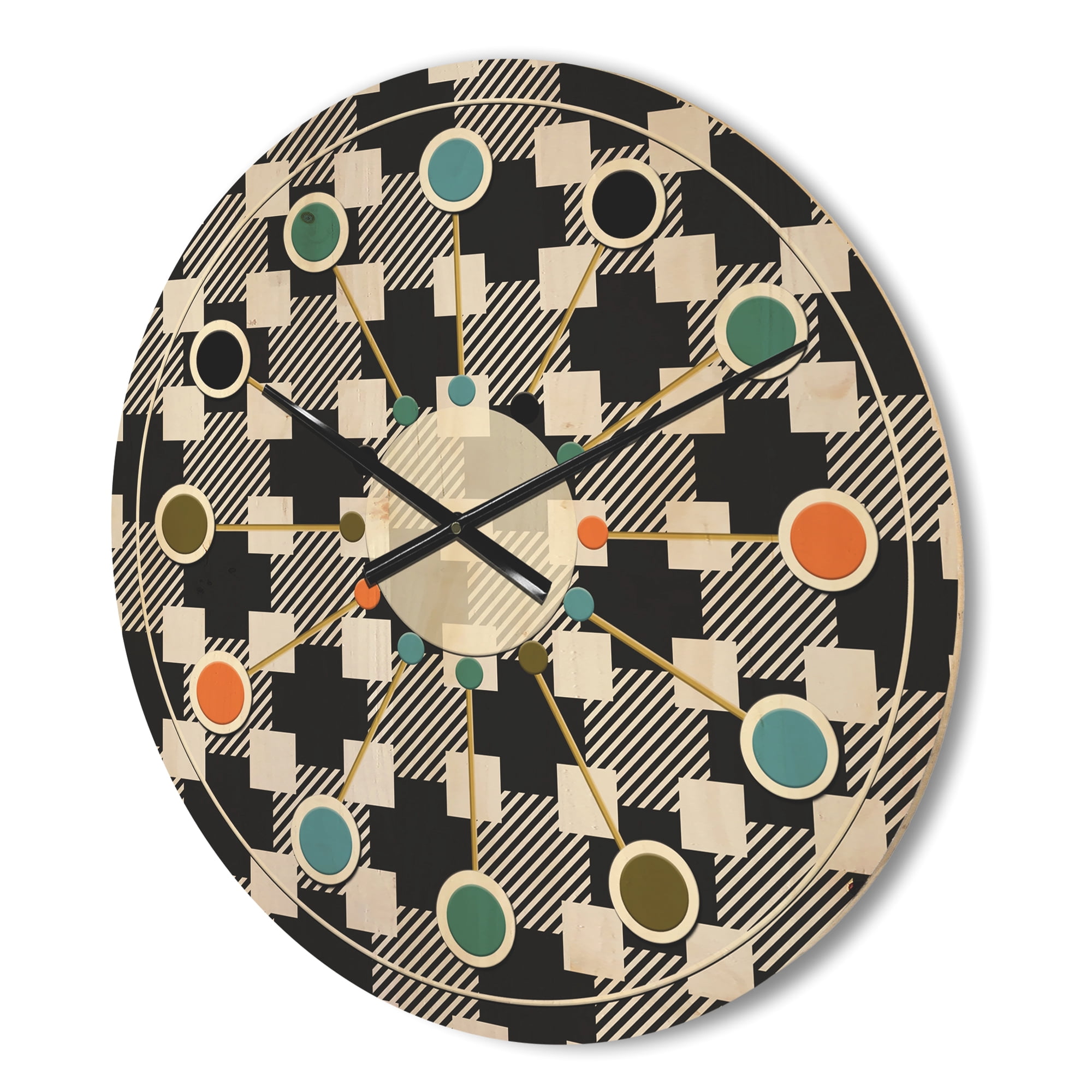 Designart 'Geometric Black and White Pattern II' Mid-Century Modern Wood Wall Clock
