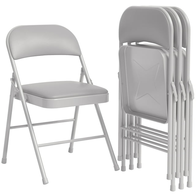 ChaoLink Juego de 4 sillas plegables, sillas plegables tapizadas en PU con marco metálico, soportan hasta 350 libras, sillas portátiles beige