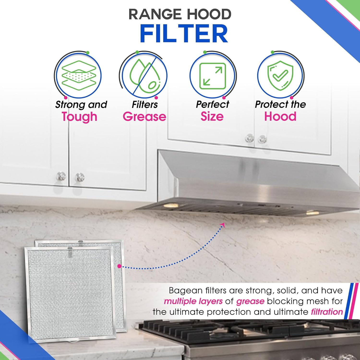 Stove Hood Vent Filter 11.60” x 11.22” BPQTAF S99010316 Compatible with Broan Range Hood Filter Replacement - Aluminum Mesh Kitchen Overhead Fan Screen - Blocks Grease & Filters Oven Air (1-Pk)