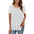 thumbnail image 3 of GingDinWomens Plus Size Tunic Tops Short Sleeve Lace Pleated Shirts Blouses M-4X, 3 of 9