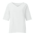 thumbnail image 2 of Ruyang Cotton Linen Tops Womens Collared V Neck 3/4 Sleeve Shirts Business Casual Tops Loose Work Blouses Women Casual Tee Tops, 2 of 4