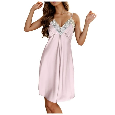 FUNDUFI Nightgown For Women Pajama Lingerie Satin Chemise Sexy Nightie Sleep Dress Sleepwear Pyjamas Cozy Loungewear