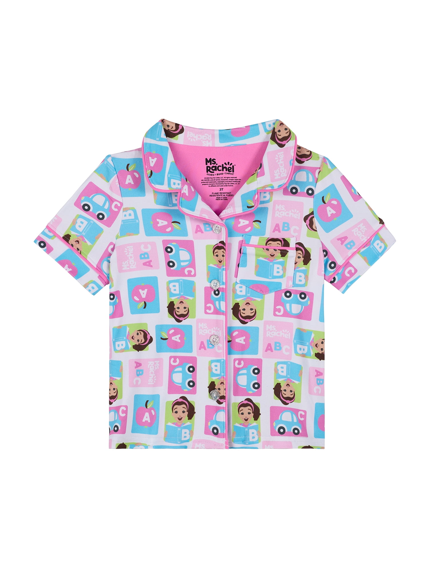 Ms Rachel Toddler Girls Short Sleeve Button Front Top and Sleep Shorts, 2-Piece, Sizes 2T-5T