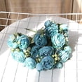 thumbnail image 5 of ZOELNIC 3PACK Artificial Flowers Silk Peony Rose Real Touch Fake Flowers Single Stem with 5 Heads Vintage Bouquet for Home Wedding Party Decoration Blue, 5 of 8
