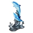thumbnail image 2 of Nautical Marine Sea Ocean 2 Blue Dolphins Leaping Out Of The Reef Waves Figurine, 2 of 9