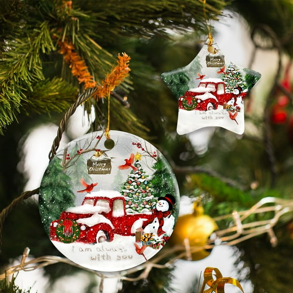 Flagwix Christmas Ornaments|Christmas Tree Decoration| I Am Always With You Cardinal |Christmas Gifts, Ceramic Ornaments With Ribbon - Circle, 2 Pcs