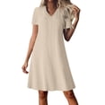 thumbnail image 2 of YuXingFu Cocktail Dresses for Women Maxi V-Neck Plus Size Womens Dress Short Sleeve for Home Long Casual Summer Khaki S, 2 of 9