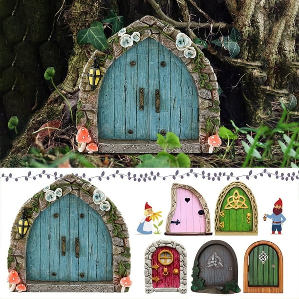 Fiudx Puerta de Jardín En Miniatura, Diseño de Cuento de Hadas, Construcción de Madera Duradera, Decoración de Exteriores, Jardín, Patio o Sala de Estar, 1 Adorno para Puerta, Moldura Hueca para Vent