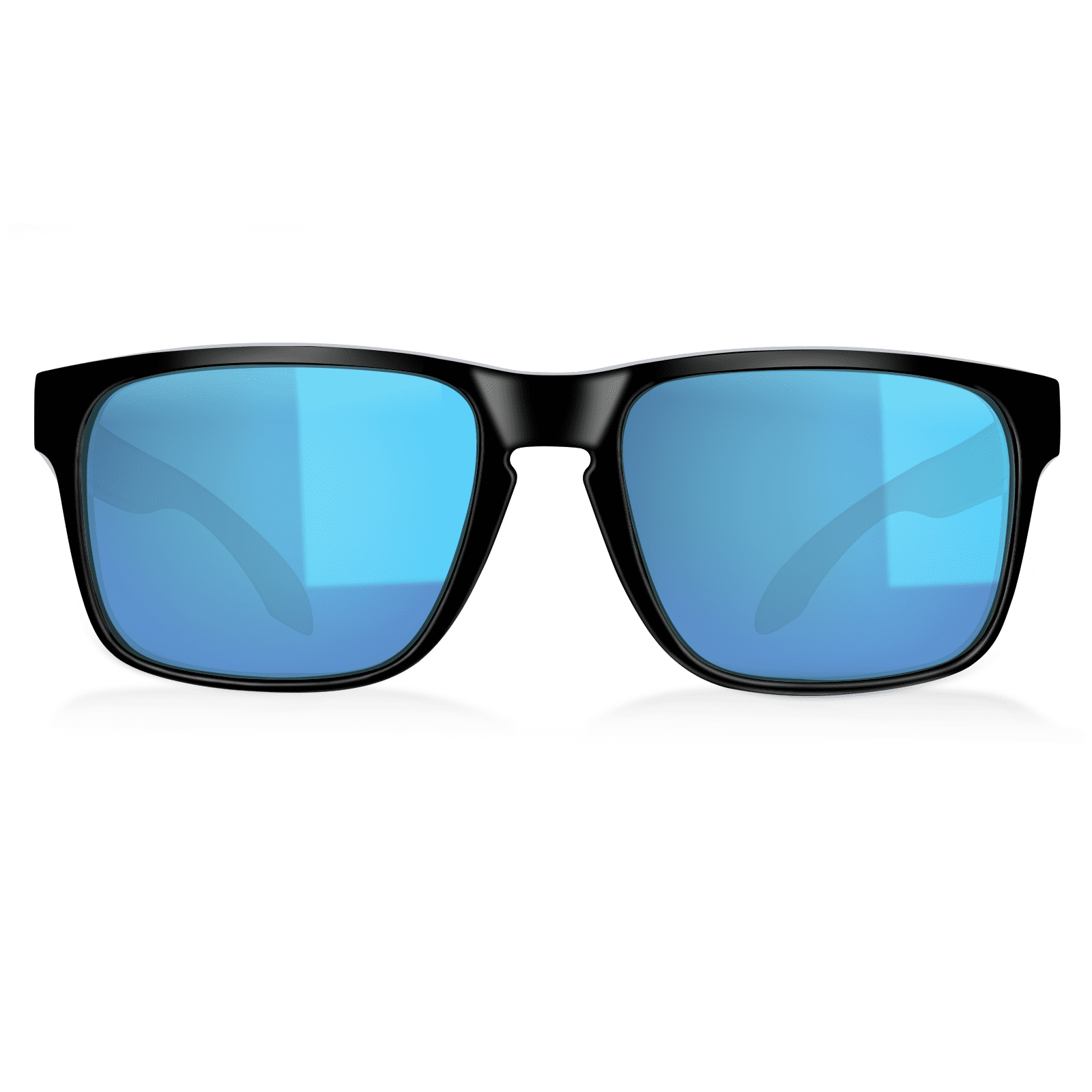 BNUS Polarized Sunglasses Men Women Corning Real Glass Lens Shiny Black / Blue Mirrored Lenses