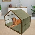 thumbnail image 2 of Retro Pet House, Geometrical Pattern Design from Seventies Yellow and Blue Star-like Shapes, Outdoor & Indoor Portable Dog Kennel with Pillow and Cover, 5 Sizes, Brown Blue and Yellow, by Ambesonne, 2 of 4