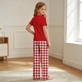 thumbnail image 6 of ITSAME Girls Outfits 2-Piece Crewneck T-Shirt and Plaid Pants Kids Casual Home Clothes Set Red Size 7, 6 of 9