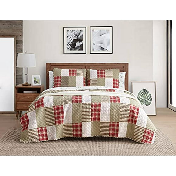 Eddie Bauer Home | Camino Island Collection | 100% Cotton Reversible & Light-Weight Quilt Bedspread with Matching Shams, 3-Piece Bedding Set, Pre-Washed for Extra Comfort, King, Red