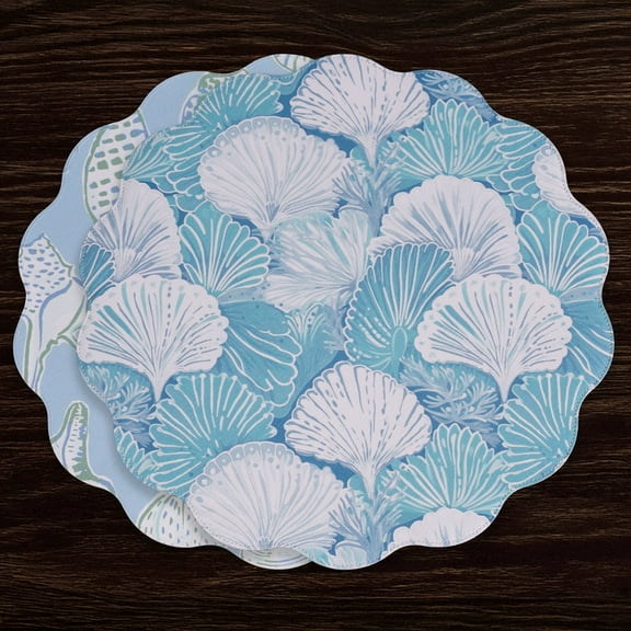 Beatriz Ball Placemats VIDA Shells & Scallops 4-Set Reversible Round