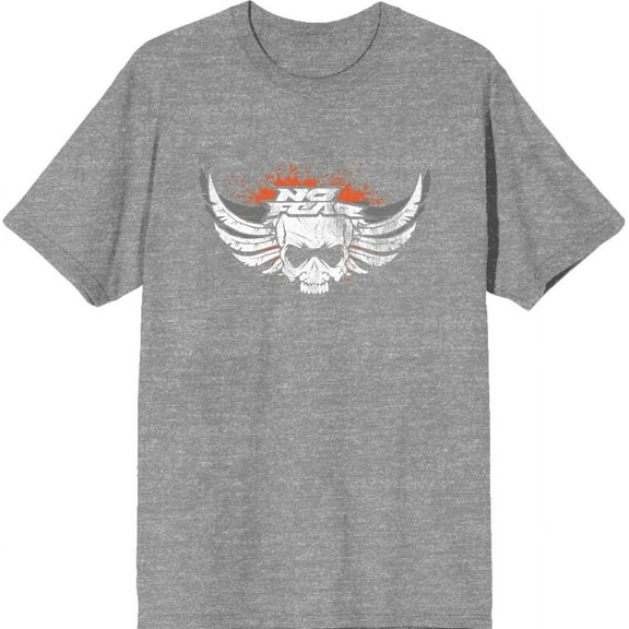 No Fear Skull With Wings Logo Adult Heather Gray Crew Neck Short Sleeve Tee-XS