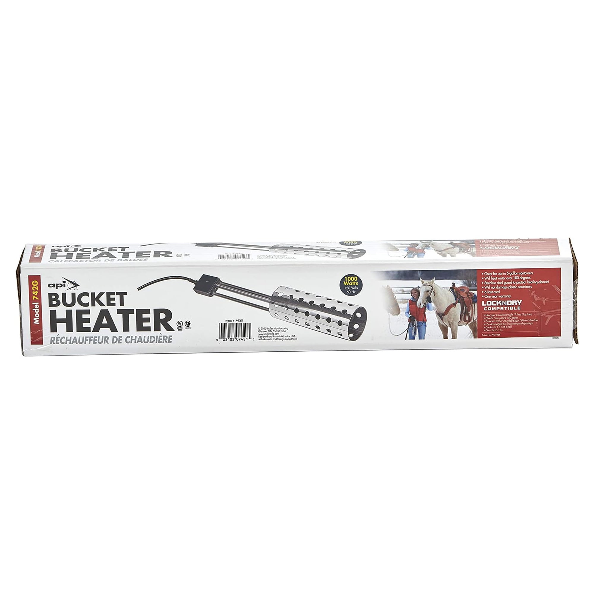 API 1000Watt Thermostatic Pail or Bucket Water Heater with Guard, Silver