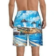 thumbnail image 3 of KLL Greek Island Windmills Painting Men's Casual Summer Beach Shorts Hawaiian Shorts with Pockets-, 3 of 5