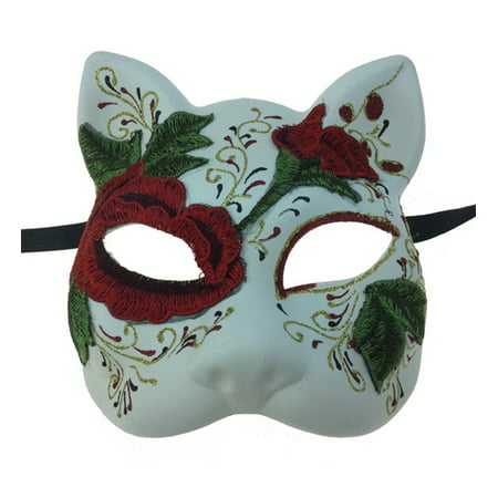 KBW Adult Unisex Cat Day of Dead Full Face Mask with Embroidery Roses, Sugar Skull Multicolored One Size Mexican Spanish Tradition Halloween Costume Accessory Novelty Costume Accessories