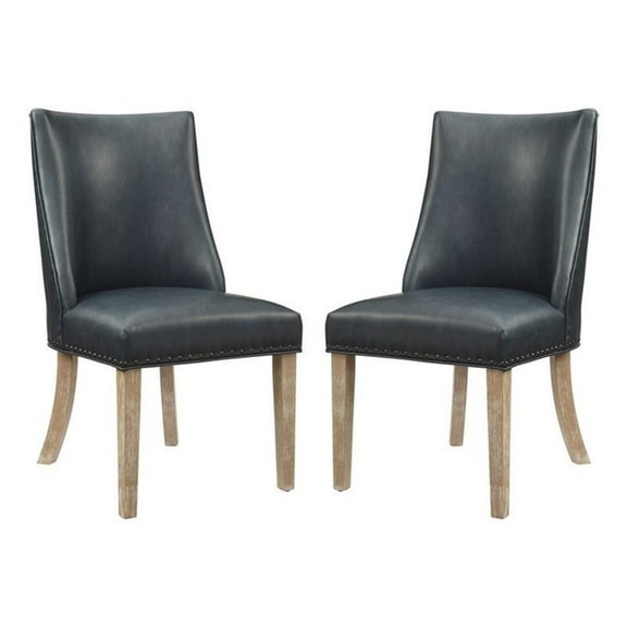 Pemberly Row 19.5"H Faux Leather Dining Chair in Dark Navy Blue Set of 2