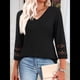 thumbnail image 4 of Blusas Elegantes e Informales de 3/4 para Mujer, Camisetas de Cuello en V A , Ropa de Verano 2025. Negro S, 4 of 7