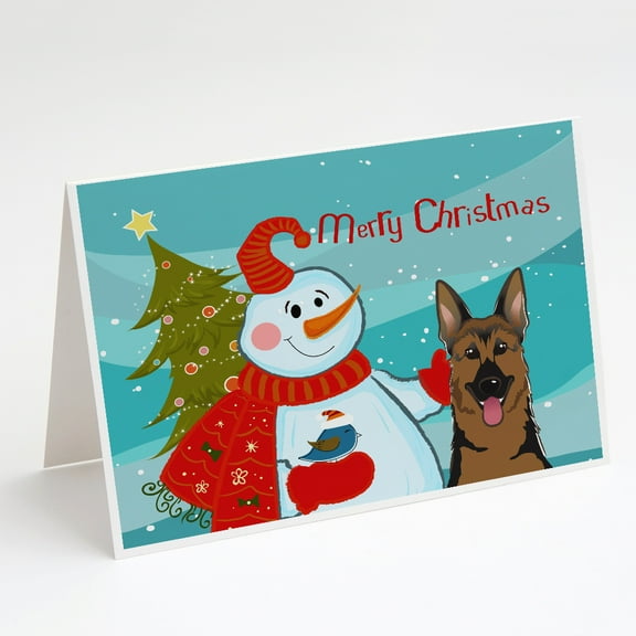 Snowman with German Shepherd Greeting Cards and Envelopes Pack of 8