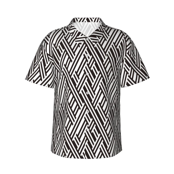 Fotbe Black White Stripes Camisa Hawaiana para Hombre Unisex – Camisa Casual de Verano con Botones de Manga Corta de Algodón y Lino,Medium