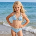 thumbnail image 4 of LPKRT Girls Halter Triangle Bikini Set Kids Two Piece Boho Solid Color Ribbed Swimsuit Outfit Lightweight Breathable Bathing Suit Blue 9-10 Years, 4 of 9