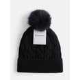 thumbnail image 4 of Scenario Women's Cable Knit Pom Beanie, Black Soot, 4 of 4