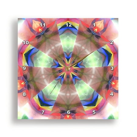 3dRose, Pastel Shades Multicolored Kaleidoscope Pentangle Pattern 1, 15x15 Wall Clock