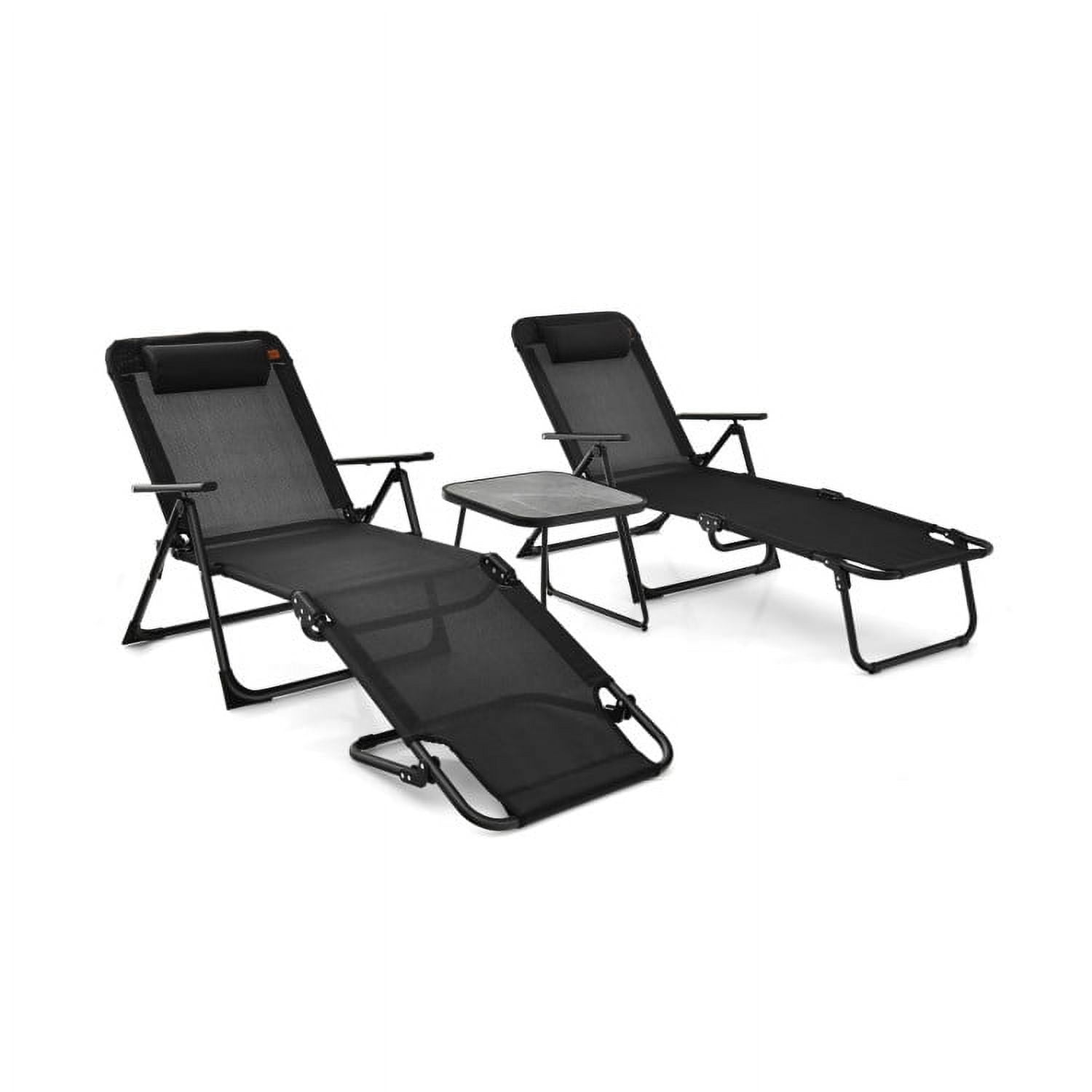 Aimee Lii 3 Pieces Patio Folding Chaise Lounge Set with PVC Tabletop, Patio Sectional Furniture Set, Black Aimee Lii 3 Pieces Patio Folding Chaise Lounge Set with PVC Tabletop, Patio Sectional Furniture Set, Black