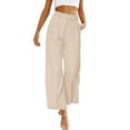 thumbnail image 2 of Baqcunre Wide Leg Pants Woman Fashion Women's Solid Casual Pocket Button High Waist Wide Leg Pants Womens Fashion Women's Pants Pants for Women Womens Clothes Beige L, 2 of 9