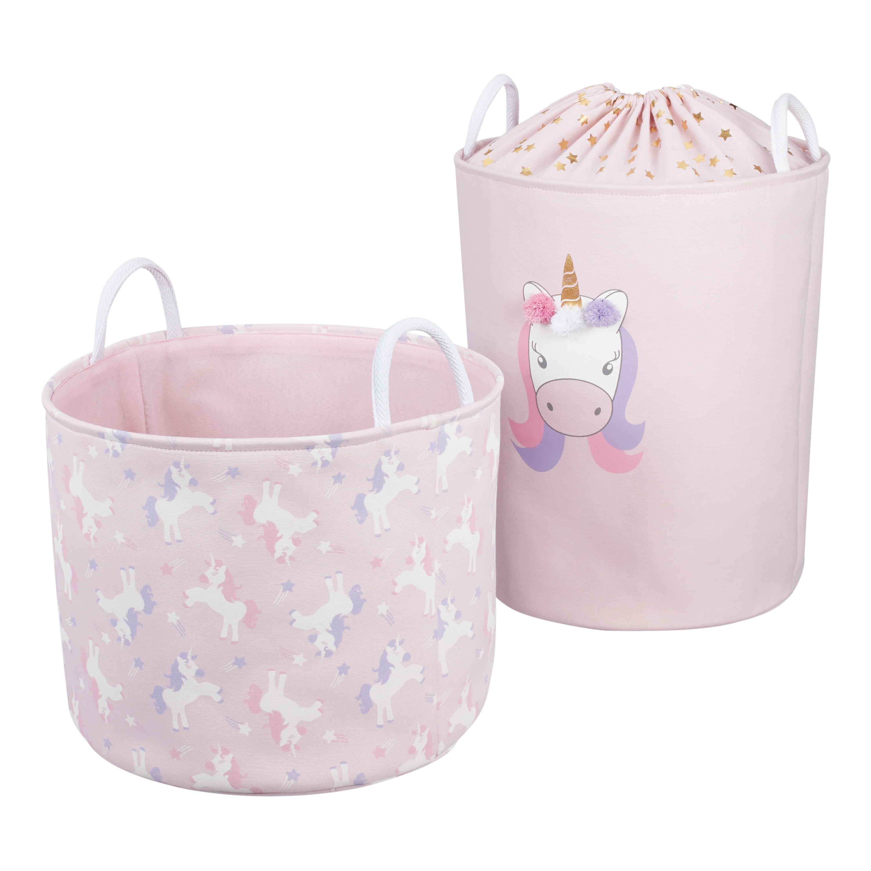 QIMI Laundry Basket Canvas Storage Bin Organizer for Toy Box Gift Baskets Laundry Hamper Nursery Hamper Green unicorn 