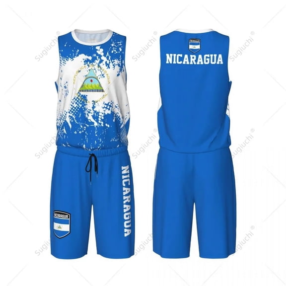 Team-up Nicaragua Flag Grain Men Basketball Jersey Set Shirt & Pants Sleeveless Custom Name Nunber Exclusive