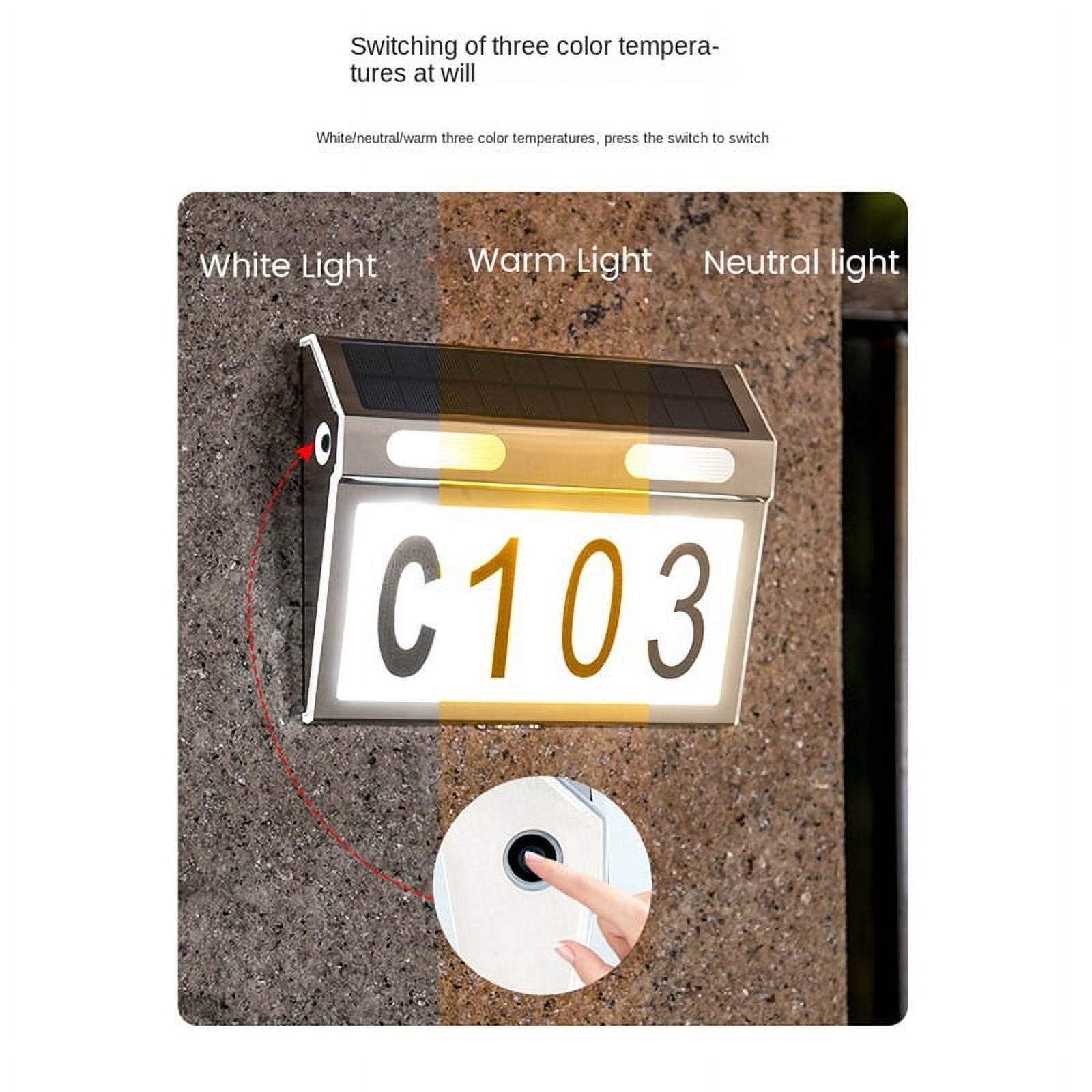 Solar House Number Light, Door Numbers LED Lights Outdoor with IP65 Waterproof Material with 3 Lighting Modes,1 x solar light,silver