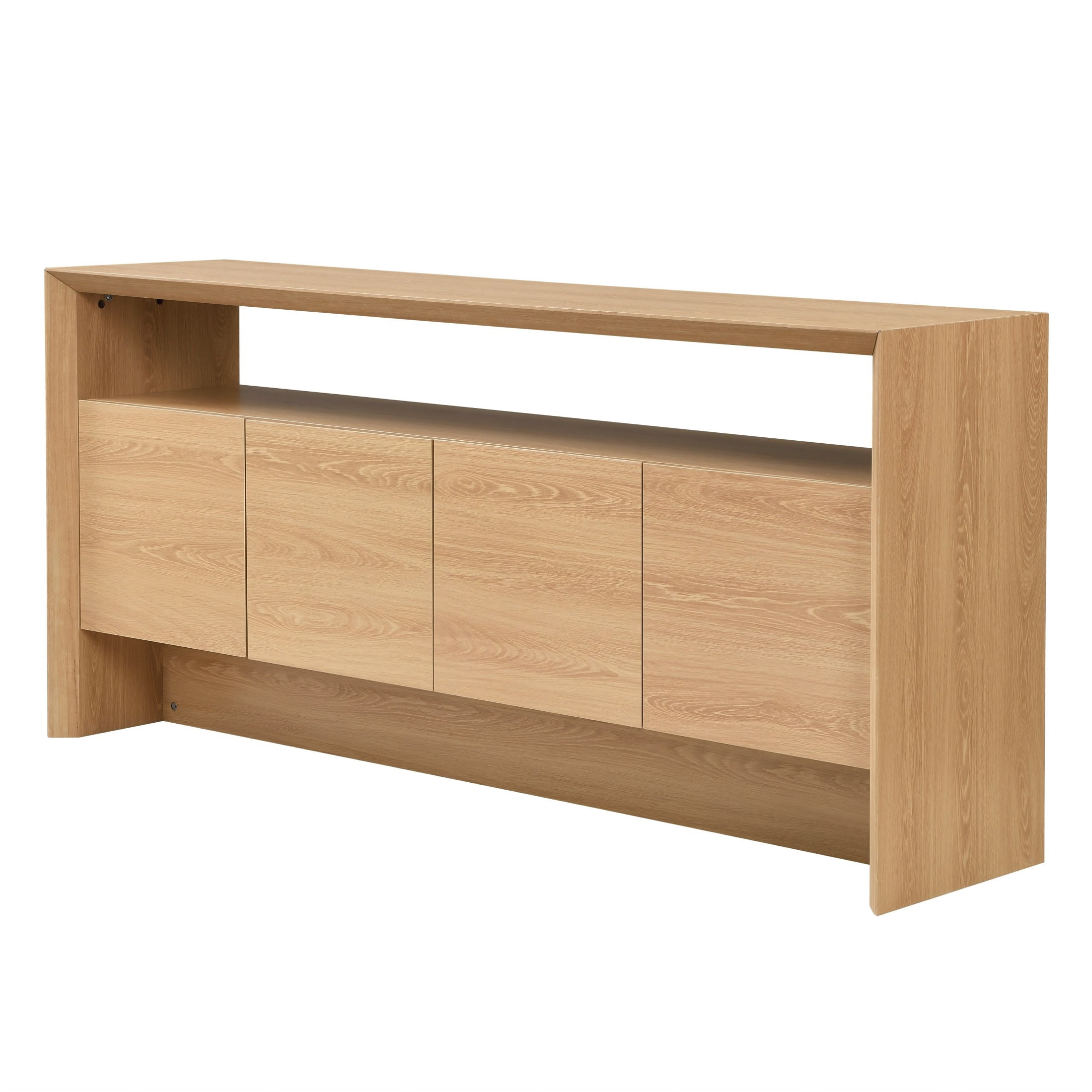 Christopher Knight Home Modern Sideboard Cabinet with 4 Doors, Open Shelf and Storage, Light Oak