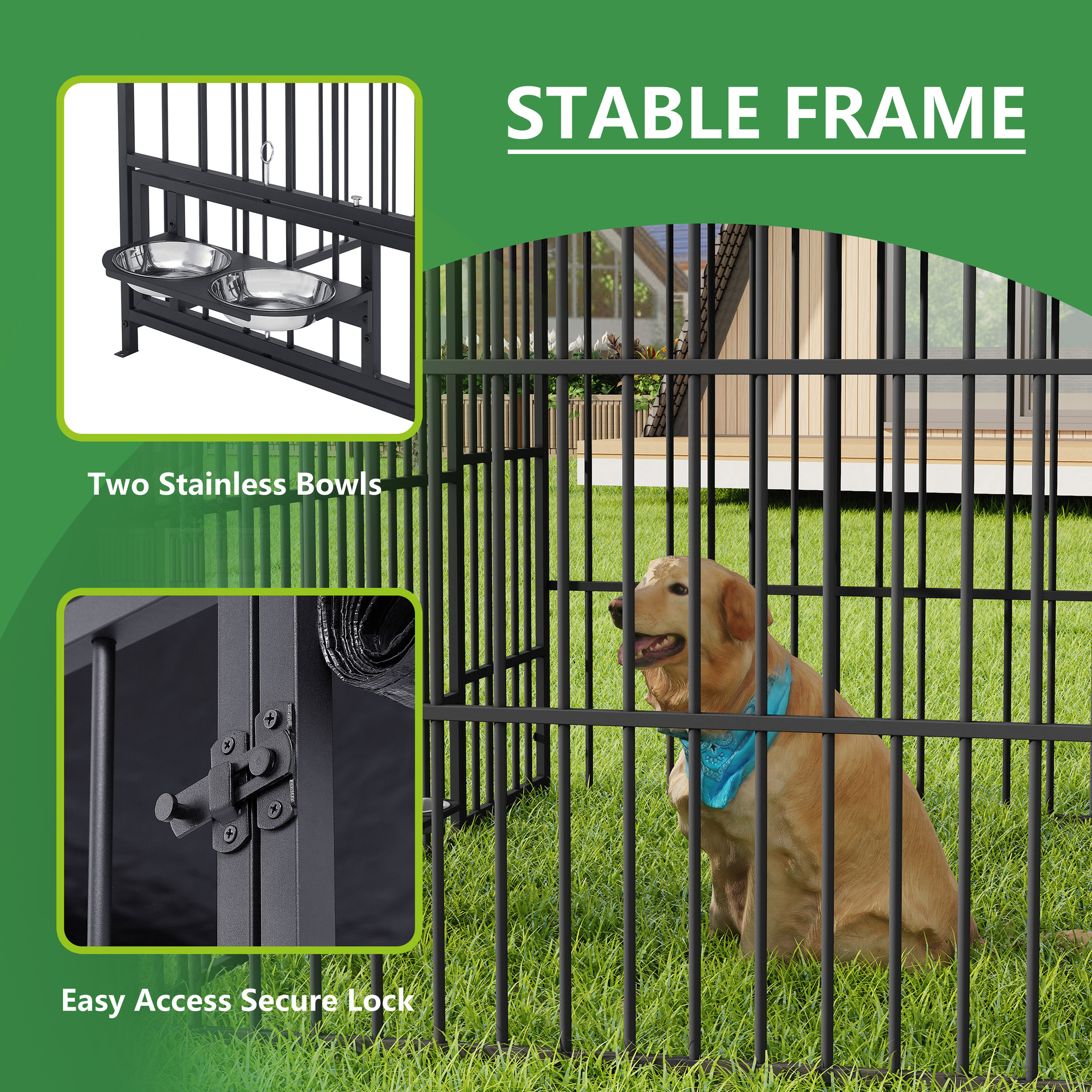 QNACPY Heavy-duty Large Dog Kennel, Outdoor Pet Pens Run Enclosure Animal Hutch Metal Coop Fence with Roof Cover for Small/Medium/Large Dogs(6.6'L x 6.6'W x 6.4'H)