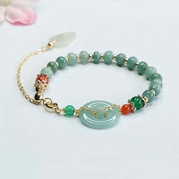 HOOUN A true A-grade 100% natural white green jade women's bead bracelet