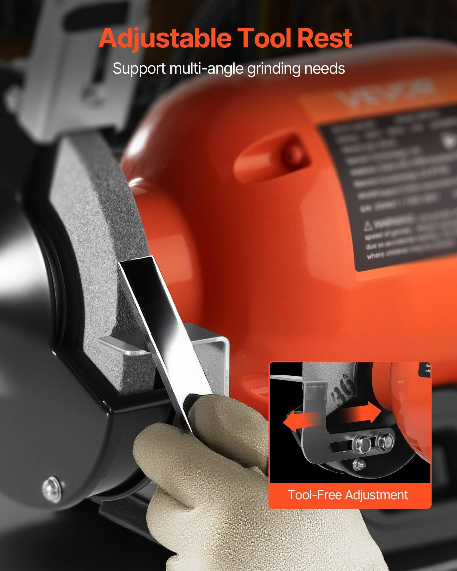 6 Inch Benchtop Grinder 3450 RPM 250W Induction Motor with 36 60 Mesh Grinding Wheel and LED Work Light