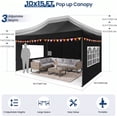 thumbnail image 5 of HOTEEL 10x15 Pop Up Canopy with 4 Sidewalls, Heavy Duty Waterproof Commercial Canopy Tent for Outdoor Parties & Garden Events, Pop up Gazebo with Thicken Frame, Black, 5 of 9