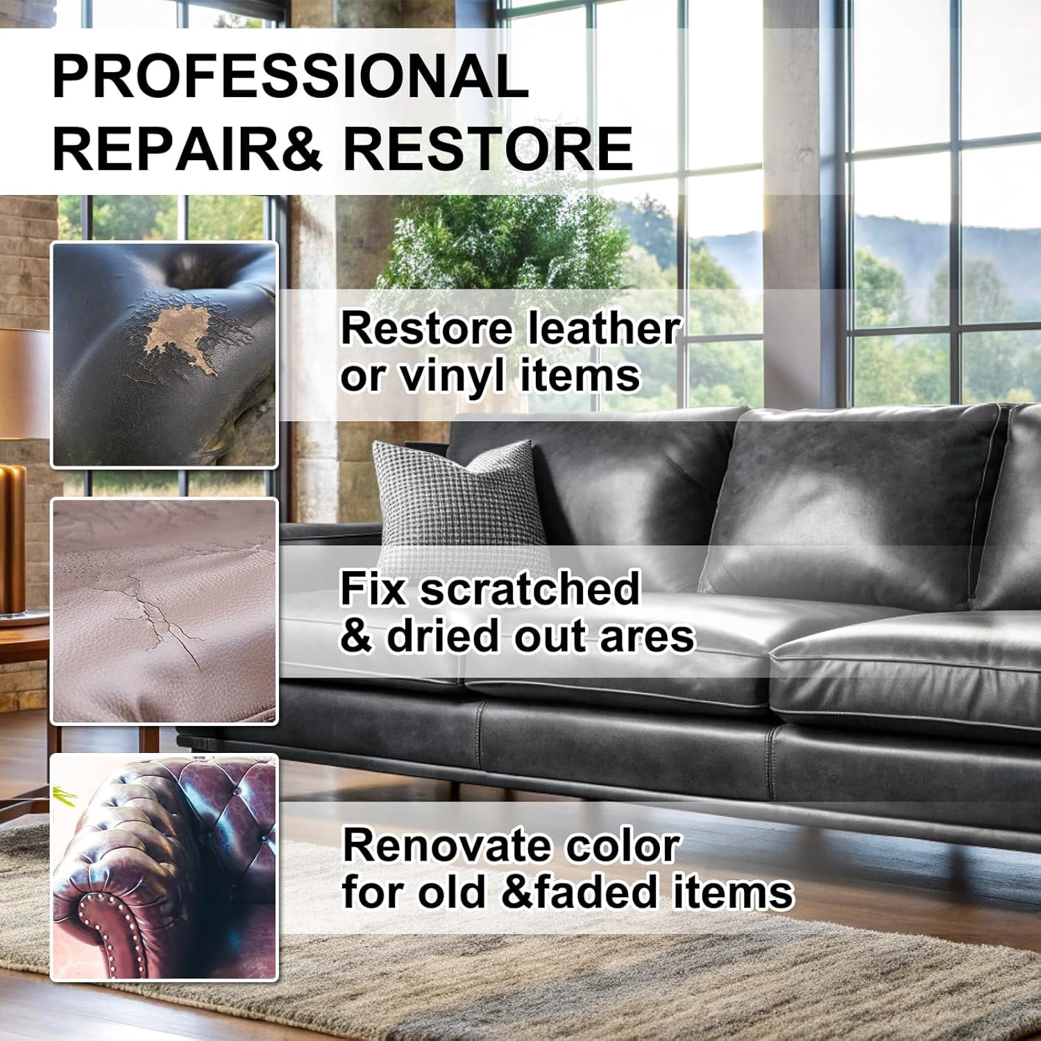 JJEAN-Leather Recoloring Balm, Leather Repair Kit for Furniture, Leather Dye Color Restorer for Couches, Leather Scratch Remover, Leather Paint for Furniture, Leather Couch Paint Repair (10 OZ DARK G