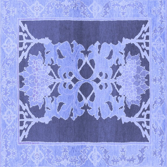 Ahgly Company Machine Washable Indoor Square Abstract Blue Modern Area Rugs, 8' Square
